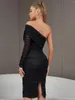 Casual Jurken Vrouwen Sexy Een Schouder Mode Wrap Borst Slanke Bandage Jurk Rayon Elegante Vouw Lange Stijl Celebrity Party