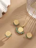 Necklace Earrings Set MANDI Vintage Turquoise Ring Three-piece High Quality 18k Gold Plated Non-fading For Women