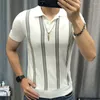 Мужские поло 2023, полосатая футболка с короткими рукавами и контрастной строчкой, высококачественный трикотажный топ, рубашка поло соответствующего цвета