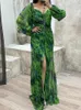 Casual Kleider Frauen Falten Loungewear Urlaub Kleid Frühling Herbst Langarm Sexy Zipper Maxi Print Mode Elegante Damen Party