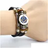 チャームブレスレットMtilayer Masonic Illuminati Pyramid Eye Leather Braceletすべて編組バングルガラスステートメントジュエリードロップデリエスを見て