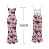 Casual Dresses TAFN Lace Up Backless Maxi Dress Sexy Mesh Floral Printing Bodycon Holiday Elegant Spaghetti Strap Summer 2023