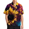 Мужские повседневные рубашки с принтом подсолнуха, блузки, мужские фиолетовые цветочные рубашки, Гавайский дизайн с коротким рукавом, подарок, новинка, пляжные размеры, Harajuku