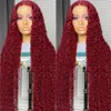 Wigs 5x5 الموجة العميقة 99J بورجوندي الدانتيل الأمامي الشعر البشري شعر مستعار مجعد Red 13x6 13x4 الدانتيل الباروكة