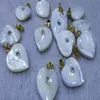 10st Vintage 14k Gold Loop CZ Pave Mother of Pearl Shell Hearts Pendant-Errings 16mm2850