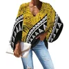 Blusas femininas Polinésia Tribal Samoan Totem Tatuagem Samoa Imprime Primavera Outono Mulheres Casual Sexy Lanterna Manga V-Shirts Moda Festa Top