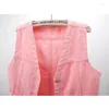 Vrouwen Vesten Koreaanse Roze Denim Vest Vrouwen Slanke Korte Vest Student Cowboy Mouwloze Jas V-hals Grote Zak Casual Jeans Vrouwelijke