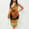 Vestidos casuais verão africano menina negra 3d impressão na altura do joelho mulheres slim fit vestido de festa sem mangas elegante ocasião formal