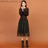 Two Piece Dress #1909 Spring Autumn False Two Piece Sweater Dress Women Split Joint Mesh Midi Dress Long Sle Slim Office Elegant Woman Dress L231221