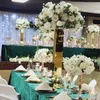Coluna alta de metal dourado, vaso de flores retangular, candelabros de casamento, peças centrais para decoração de festa de casamento 141