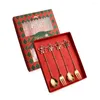 Juegos de vajillas 4/6pcs Centro de Navidad Regalos de horquilla Juego de vajillas festivas con postre de pentagrama dorado colgante Regalo navideño