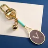 Designer Tennis Racket Keychain Luxurys Metal Ball hanger Lover Keychains vrouwelijke heren mini Racket Car Carabiner Key Chains 4 Colors Sleutels Ring