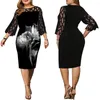 Casual Dresses Plus Size Elegant Ladies Black Skirt Large Three Quarter Sleeve Dress