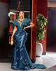 2024 Aso Ebi Sirène Dark Navy Prom Robe en dentelle Imprimé Soirée formelle Fête Deuxième réception Robes de fiançailles d'anniversaire Robe de Soiree ZJ377