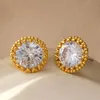 Allergic Free 18k Yellow Gold Plated Big Bling Round CZ Diamond Stone Stud Earrings For Men Women Nice Gift for Friend