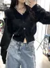 Deeptown Koreaanse Mode Oversized Vest Vrouwen Harajuku V-hals Gebreide Trui Zoete Sexy Off Schouder Lange Mouw Crop Top Y2K 231220