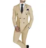 Kombinezon męski 2 -częściowy podwójnie piersi kurtka klapowa Business Casual Slim Fit Wedding dla mężczyzn Blazerpants 231220