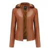 0C409M95 European and American Oversized Women's Leather Faux Jacket Velvet Hooded Autumn/winter Short Coats Warm and Leisure