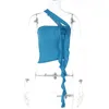 Женские майки SEASONS 3D Цветочная аппликация с рюшами и бахромой Асимметричные топы Синий милый сексуальный укороченный топ на бретелях Женская летняя одежда Y2k ASVE86716