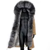 Zima xLong Gray Natural Real Futro Kurtka Płaszcze Mężczyźni Modna Płaszcz Long Parkas Black Parka zdejmowany 231220