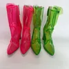 Bottes de pluie transparentes en PVC Transparent, bout pointu, sangle à boucle, vert rose, bottes épaisses lumineuses de nuit, chaussures de rue de Club 231220