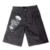 Mens Haruku Hip Hop Retro Skull Graphic Black Worbgy Gym Denim 2023 Summer New Gothic Men Basketball Shorts