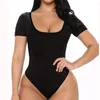 Shapers femininos manga curta aberta virilha grande u pescoço sem costura elastano elástico corpo terno shapewear feminino shaper controle de barriga