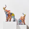 Graffiti Colorful Painting Elephant Sculpture Figurine Art Elephant Statue Creative Resin Crafts Home Porch Desktop Decor 231220