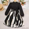 Vestidos da menina crianças vestido casual para meninas roupas outono novas crianças moda manga longa listrado remendado vestido de princesa preto com cinto