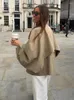 Kvinnorjackor Kvinnor Khaki Cloak Lantern Sleeve Coat Stäng ner krage Kort vintage Lapel -knapptillbehör Chic Cape Fashion 2023