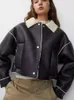 Women's Leather 2024 Woman Motorcycle Jacket Short Coats Zipper Winter Vintage Faux Shearling Causal Loose Long Sleeve Tops