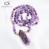 Pendant Necklaces Natural Dream Amethyst Purple Quartz 8mm Mala Necklace Healing Crystal Beads Prayer Jewelry Sweater