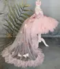 Robes de fille de fleur robe gonflée bébé rose avec train arc