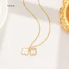 diamond inlaid Clover Necklace feminine temperament girls' advanced sense double-sided shell pendant clavicle chain