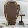 Necklace Earrings Set Fashion Dubai Gold Color Jewelry Long Chain African Drop Stone Earings Wedding Bride Women Party Gift