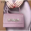 Rhinestone Gold Bow Fairy Evening Bags Clutch Handle Handbags for Women Wedding Party Bridal Clutches Purse Chain Shoulder Bag 231220