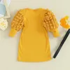 Robes de printemps et d'automne pour petites filles de 0 à 4 ans, couleur unie, manches longues bouffantes, pull tricoté, vêtements à la mode pour enfants