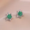 Necklace Earrings Set 4pcs Rotatable Snowflake Bracelet Ring Wedding Sets For Women Silver Color Green Zircon Jewelry Christmas Gift