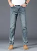Mäns jeans märke klassisk låg stigning mager män jean mid indigo ton premium vintage stretch denim