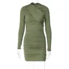 Casual Dresses Ruched Slim-Fit Long Sleeve Dress Trendy Pleated Slim Fiting