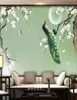 Papel de parede de mural personalizado em estilo chinês pintada por mão Magnolia verde pavão flores pássaros pó papel de parede sala de estar TV 3D Fresco8917001