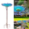 30 Height Flower Glass Bird Bath Garden Outdoor Birdbaths Feeder with Metal Stake for Yard Decor 231221