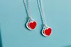 2024 Designer T'Home S925 Pure Silver Emalj Red Pink Blue Double Heart Peach Pendant med krage kedja samma stil som kvinnlig stjärna