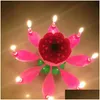 Świece tort urodzinowy muzyka rotacja lotosu kwiat festiwal świąteczny dekoracyjny przyjęcie weselne dekorat upuść dostawa domu ogród dhil7