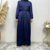 Ethnische Kleidung Satin Abaya Frauen Langarm Maxi Kleid Dubai Türkei Kaftan Schnürung Abayas Eid Ramadan Islamisch -arabischer Robe Vestidos