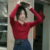 Dames truien 2024 trui trui pullover winter knop gewas witte gebreide tops voor vrouw rode korte gebreide Koreaanse stijl kleding lang in