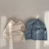 赤ちゃんの袖の袖のデニムベストカジュアルキッズジャケットルーズボーイズポケットコート秋のファッションガールズ服231220