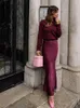 Automne lâche taille haute tache jupe femmes mode solide vin rouge couleur Midi jupes élégant décontracté bureau dame vêtements 231221