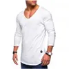 Camisetas masculinas Novo primavera outono de outono t-shirt casual manga longa fitness fisicledinging sólido sexy deco