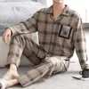 2024 Fashion Autumn Letter Print Pajamas Sets for Men Plaid Pants Pure Cotton Male Sleepwear Home Wear Lounge Nightwear Plu Size 231220